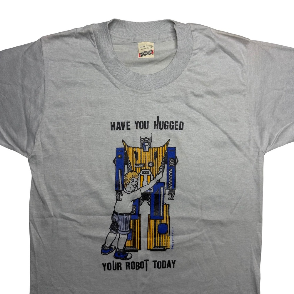 Vintage 80s Have you hugged your robot today Marty Goose shirt YOUTH KIDS 14-16